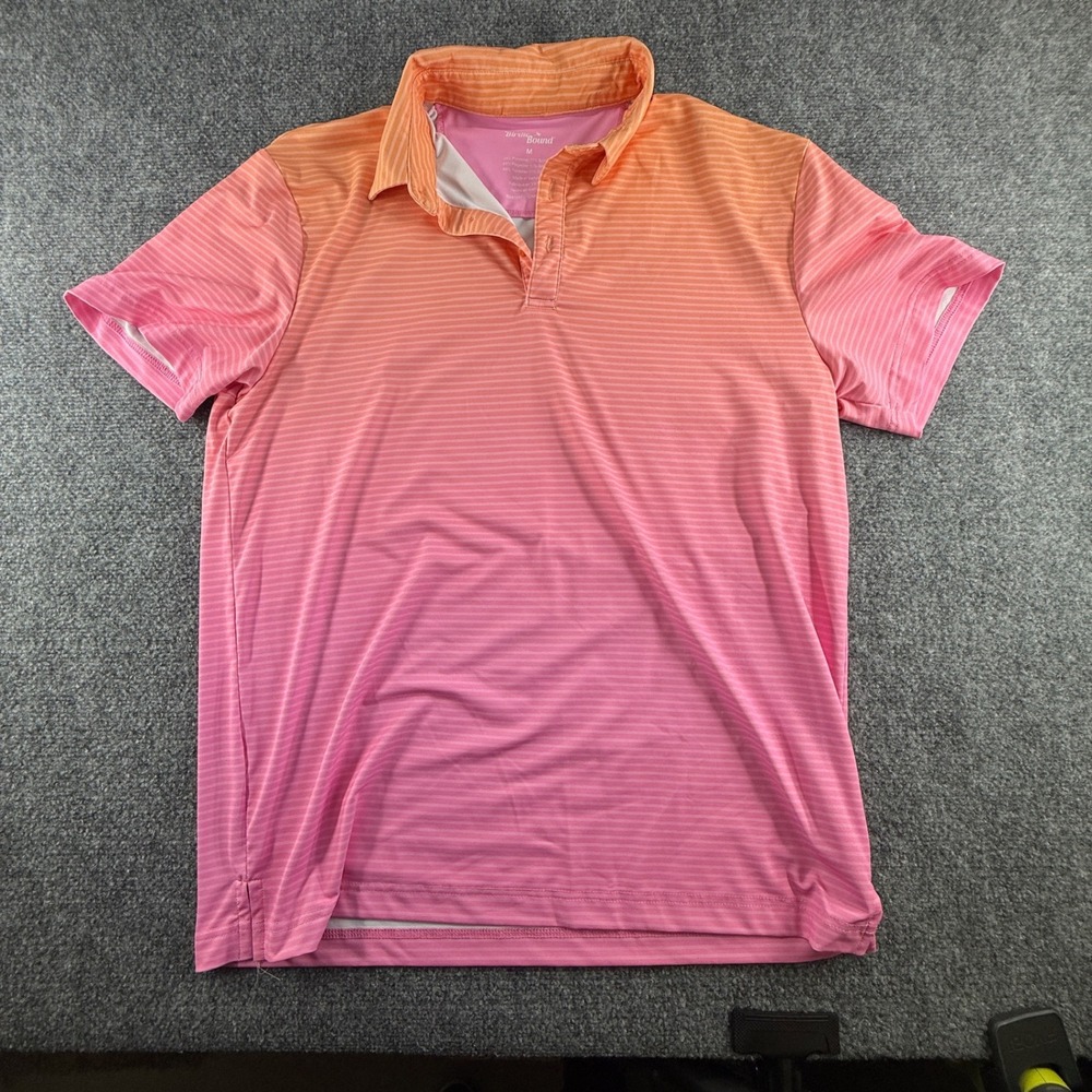 Birdie Bound Mens Orange Pink Ombre Striped Performance Golf Polo Shirt Size M